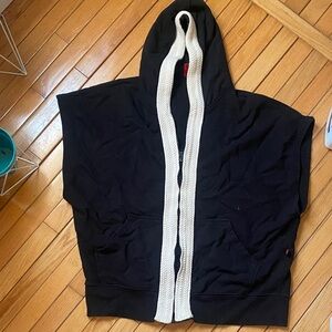 Black Hooded Sleeveless Sweatshirt with Contrast Trim